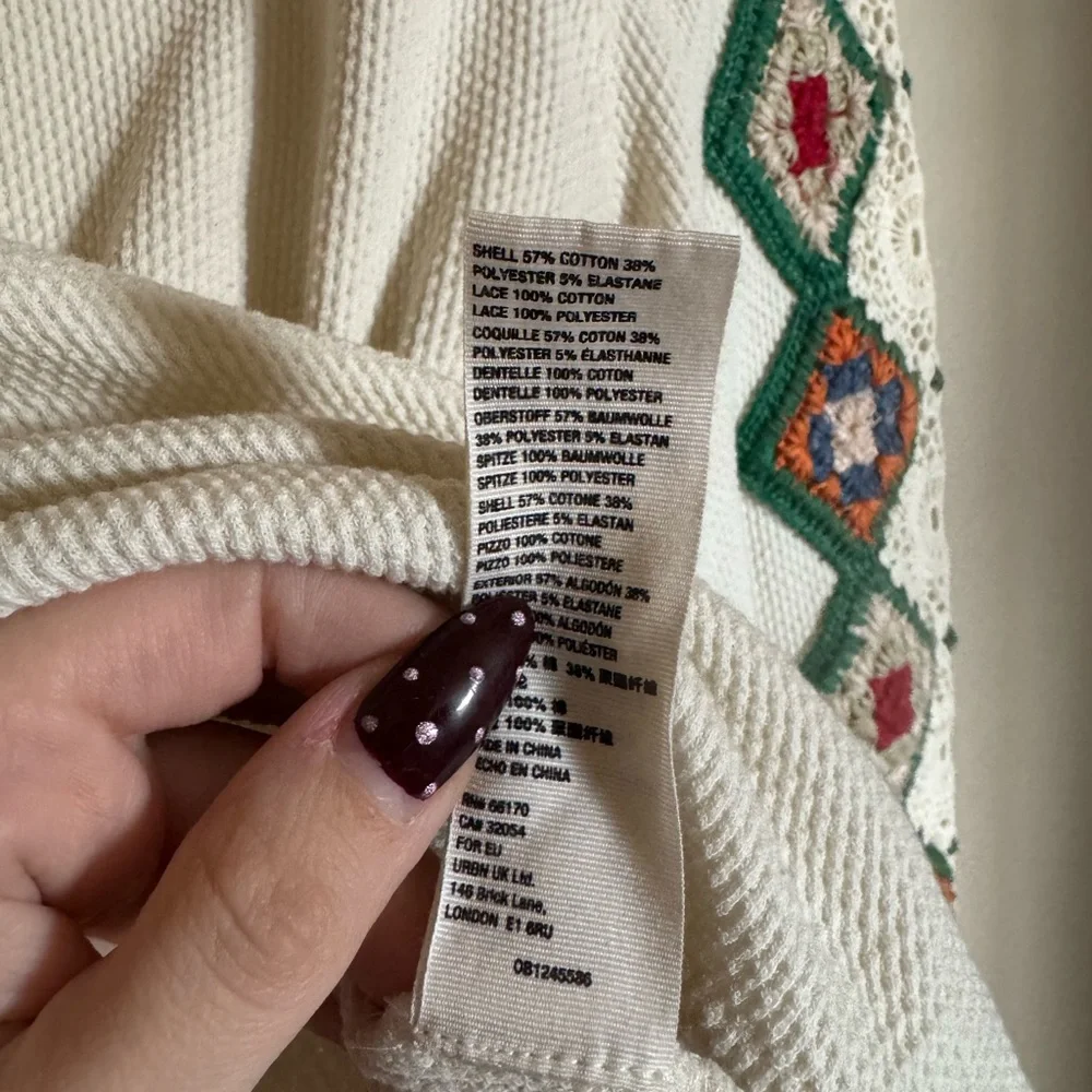 Free People Rib Sweatshirt Granny Square Sleeve Embroidery Sz Small Colorful‎
